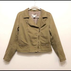 Crossbody Zip Moto Style Olive Jean Jacket - 10
